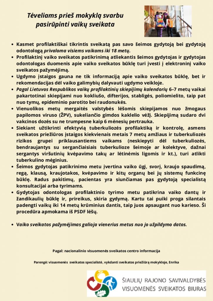 Tėveliams prieš mokyklą svarbu pasirūpinti vaikų sveikata