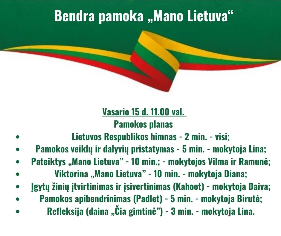 Bendradarbiaujančių klasių pamoka „Mano Lietuva“ Bendradarbiaujančių klasių pamoka „Mano Lietuva“